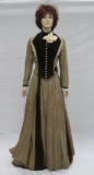Beautiful Two piece outfit, brown pin stripe with velvet and lace trim, bustle back