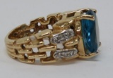 14 kt gold Blue Topaz and Diamond cocktail ring, about a size 5