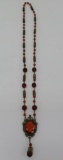 Amber beaded necklace, pendant, hangs down 19