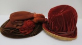Felt and velvet vintage hats, with ribbon and feathers