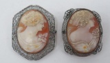 Two Lovely Cameo pins, 1 1/2