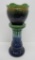 Petite size jardiniere and pedestal, blues and greens, majolica type glaze