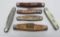 Six vintage pocket knives, some Farm seed advertising
