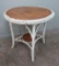 Round wicker oak table, painted white, 29