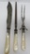 Mother of Pearl handled, ornate collar carving set, three piece