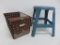 Metal swim basket and small metal stool