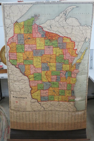 Wisconsin wall map, compiled by Clason Map Co and published by Nystrom, color