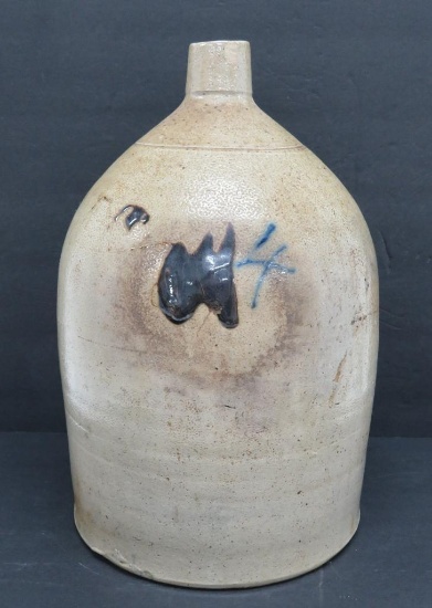 4 Gallon salt glaze jug with turkey droppings, 16"