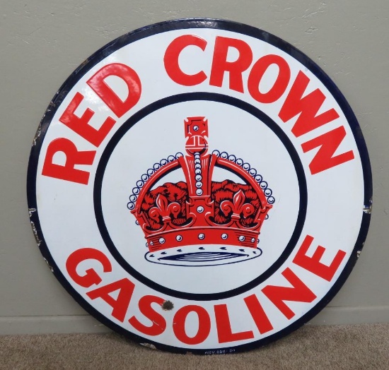 Great 42" Enamel Red Crown Gasoline Sign