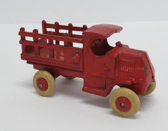 Cast iron stake bed truck, 4 1/2", very nice condition, attributed to Hubley