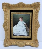 Rare large porcelain painted portrait of a child with ornate frame