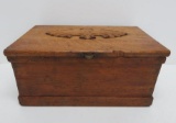 Wood storage box with applied carving on lid, 18