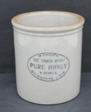 Linden Apiary Pure Honey Crock, W Diehnelt, Milwaukee, 6 1/2