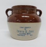 Erwin Jung General Merchandise advertising two tone stoneware bean pot, Readfield Wis, 6