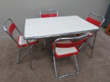 Red and Chrome MCM childs table and chairs, Hampden