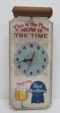 Pabst Blue Ribbon wooden advertising clock, This is the Place Now is the Time, works