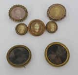 Five antique portrait pins, 1