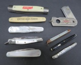 8 vintage pocket knives and Milwaukee Electric Lines cigar cutter