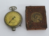 Antique pressure gauge in tin case, Invincible Tire Tester, 3