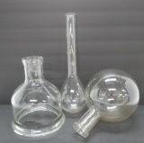 Three glass laboratory flasks, 9 1/2