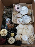 Vintage button lot, MOP, early metal with birds and fruit, assorted glass