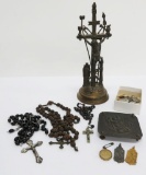 Religious lot with crucifix, rosary and medals