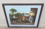 Morning Cares of Little Country Folk, print framed and matted 25 1/2