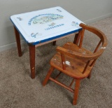 Adorable Little Childs Enamel Top table with barrel back chair, ABC and Children decals