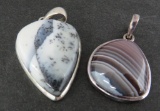 Two Agate stone pendants, one marked 925 and the other MRT?