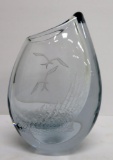 Large Vintage Strombergshyttan Swedish Etched Art Glass Vase, 9