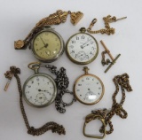 Four vintage pocket watches and watch chains