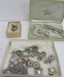 Vintage jewelry, Kramer, Trifari, rhinestone and sterling pieces