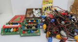 Vintage Christmas lot, Tinsel rain (metal) in box, various bulbs and strands