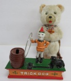 Vintage Battery Op sewing bear and vintage inspired cast iron Trick Dog mechanical bank