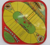 Wolverine Supply Company tin game board, Motor Race and Checkers, 16 1/2