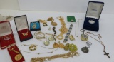 Assorted vintage jewelry, necklaces, bracelets and earrings
