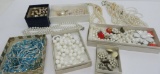 Jewelry box lot of vintage jewelry, beads, floral pin and earrings