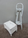 Vintage wicker stand and stool