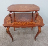 Beautiful Ornate Satin Inlay two tier table with brass accents