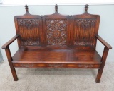 Outstanding Heavily Gothic Carved Bench featuring an eagle, scroll and floral designs, 57