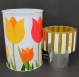 Retro light and garbage pail, tulips