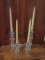 Two sets of glass candle holders, 10