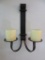 Pair of hammered iron double candle wall sconces, 17