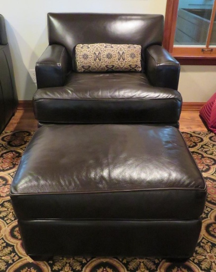 McCreary Modern Leather side chair and ottoman with accent pillow