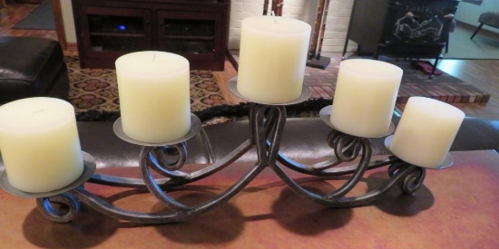 Five light candle holder, metal, 23" long