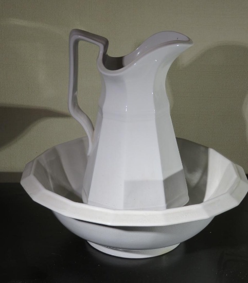 Ironstone pitcher and bowl, 11" pitcher and 14" bowl