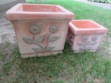 Matching terra cotta style planters, floral design, 12