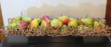 Decorative center piece, woven tray with decorative pears, 32
