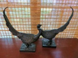 Two heavy cast metal pheasant figures, 12