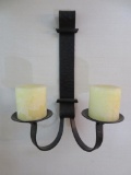 Pair of hammered iron double candle wall sconces, 17